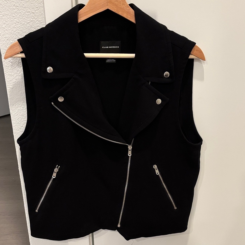 Club Monaco Black Vest with Silver Zipper Accents